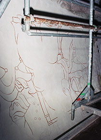 Vorzeichnung der zu rekonstruierenden Wandmalereien